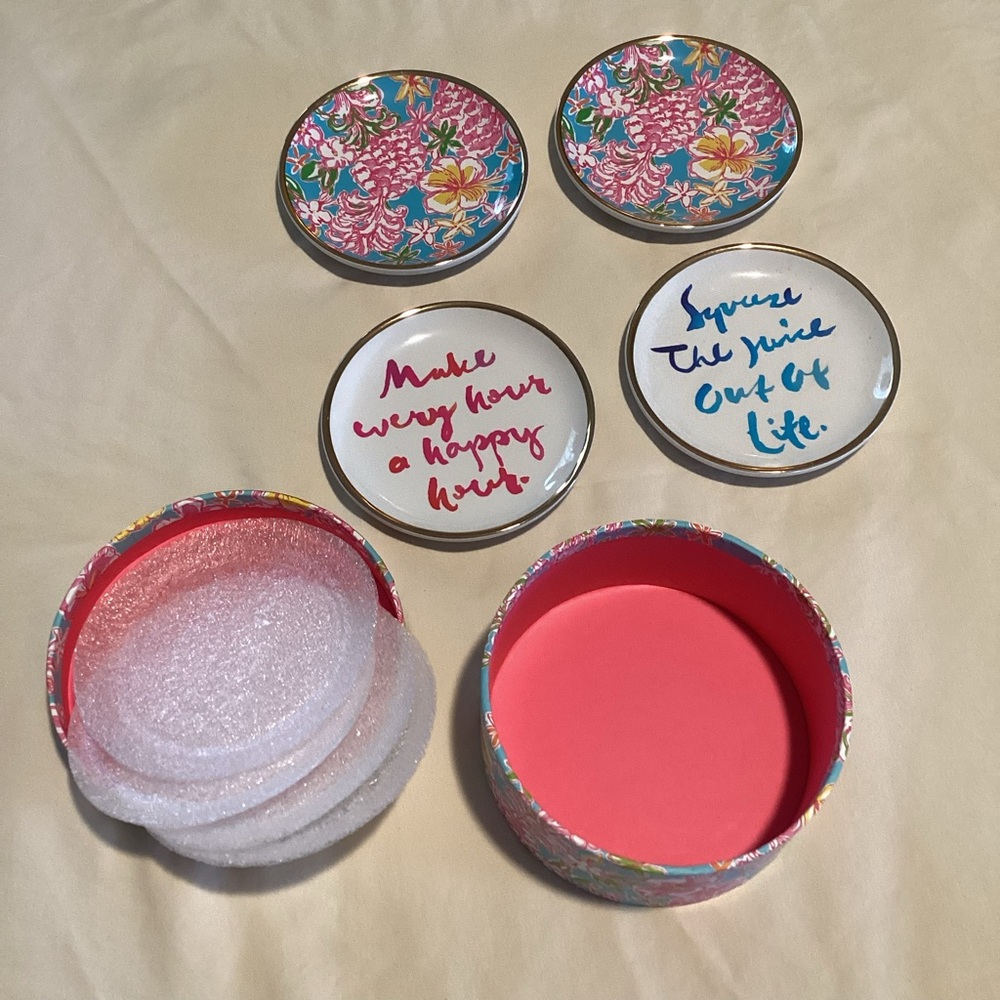 Lilly Pulitzer Vibrant Floral Ceramic Coasters Set of 4 - Picture 3 of 4